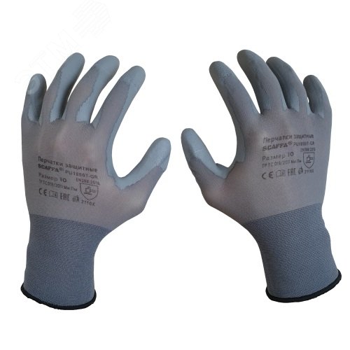 Перчатки для защиты от механических воздействий и ОПЗ PU1850T-GR размер 7 00-01018531 SCAFFA - превью