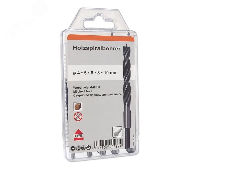 Изображение товара Набор сверл спиральных по дереву 4 5 6 8 10 мм KEIL