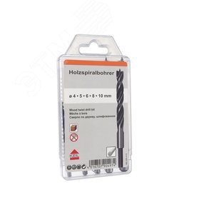 Изображение товара Набор сверл спиральные по дереву 4, 5, 6, 8, 10 мм (шт)