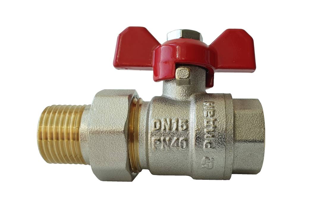 Кран шаровой BVR-FR с накидной гайкой и ниппелем (американка) DN 20 PN40 Т от -20С +120 град. материал корпуса латунь CW602N