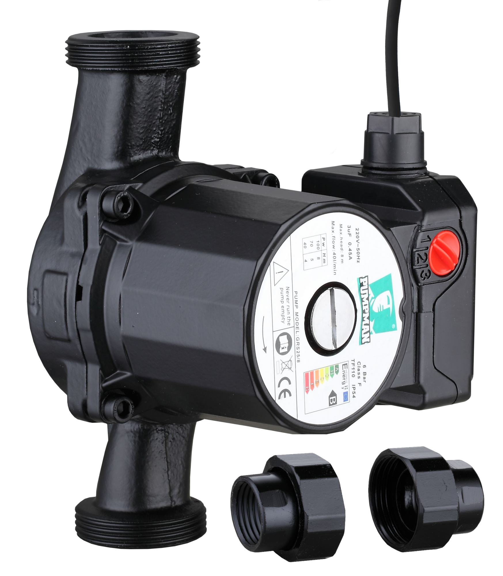 Насос циркуляционный TRS25/6-130, 130мм, напор 6м, 100вт, с гайками и кабелем