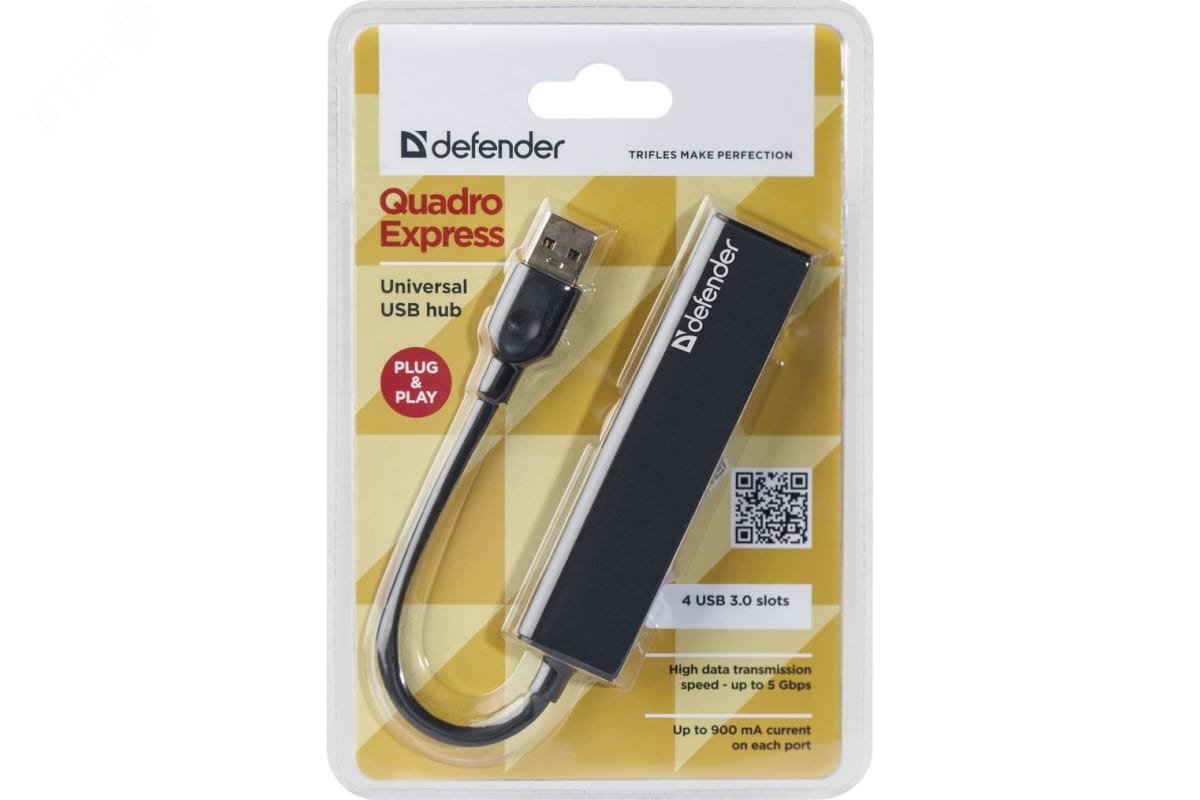 Разветвитель USB Quadro Express USB 3.0, 4 порта 83204 Defender - превью 3