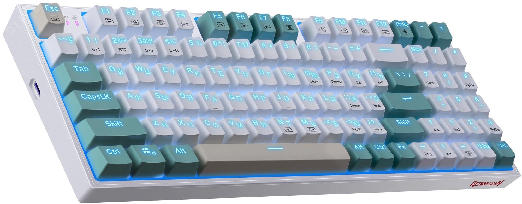 Изображение товара Клавиатура беспроводная Veigar RU,RGB,BT+2.4G,бело-голубой (шт)