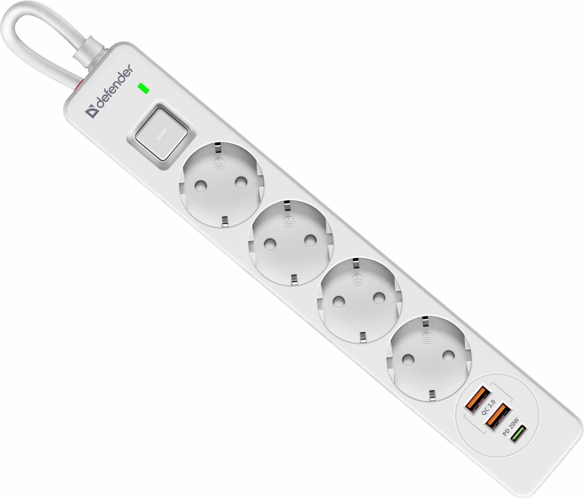 Изображение товара Удлинитель с сетевым фильтром DFS 143 3 м,белый,4розетки,USB+TypeC (шт) Изображение товара Удлинитель с сетевым фильтром DFS 143 3 м,белый,4розетки,USB+TypeC (шт)
