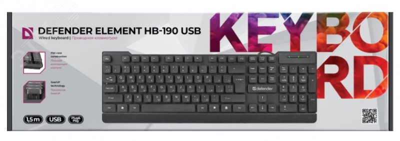 Клавиатура Element HB-190 USB, полноразмерная, черный 45191 Defender - превью 2