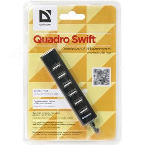Разветвитель USB Quadro Swift USB 2.0, 7 портов 83203 Defender - 2