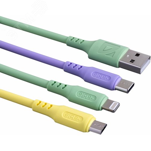 Изображение товара Кабель USB F207 3in1, green, 1.2м,силикон, пакет (шт)