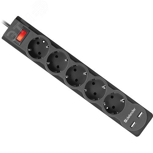 Изображение товара Удлинитель с сетевым фильтром DFS 755 5,0 м, 5 розеток, 2xUSB, 2.1A (шт)