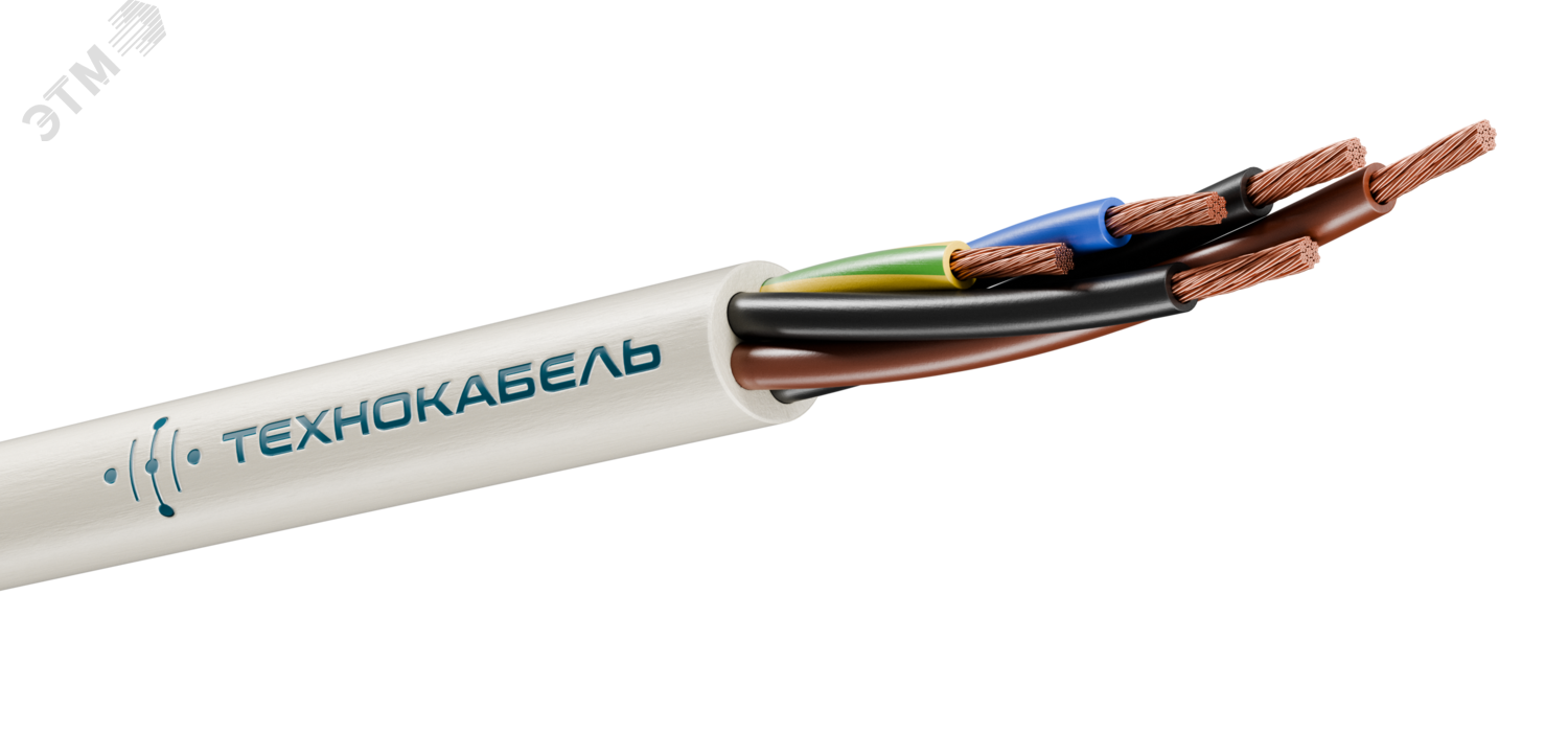 Изображение товара Провод ПВС 5х2,5(4х2,5+1х2,5) ТРТС 100 м Белый Россия