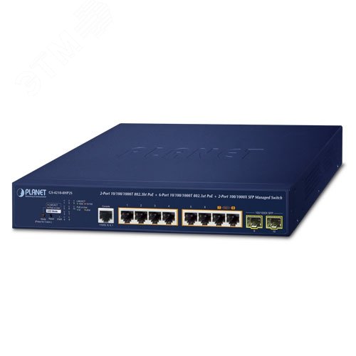Коммутатор управляемыйPoE 8 портов 10/100/1000 Мб/с, 2хSFP 100/1000 Мб ...