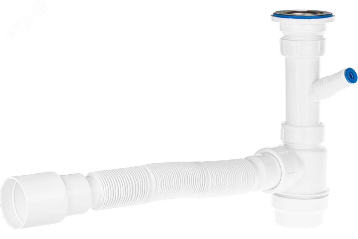 Изображение товара Сифон 2 в 1 для умывальника 1 1/4'х40 (выпуск с нержавеющей решеткой, с отведением для стиральной машинки) с гофротрубой 40х40/50 (шт)