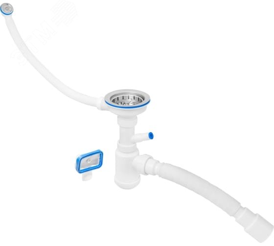 Изображение товара Сифон для кухни 3 1/2'х40 (нержавеющая глубокая ч шка, 2 перелива, отвод для стиральной машинки) сгофротрубой 40х40/50 (шт)