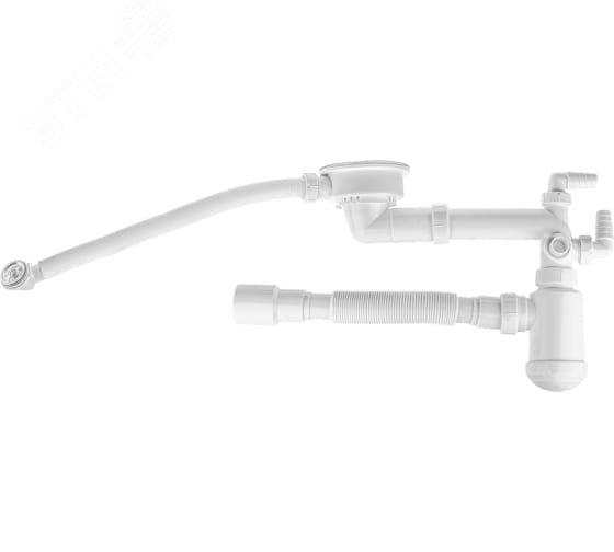 Изображение товара Сифон для кухни 3 1/2'х40, телескопический (нержавеющая глубокая поворотная чашка, 2 перелива, 4 отверстия для стиральной машинки) с гофротрубой 40х40/50 (шт)