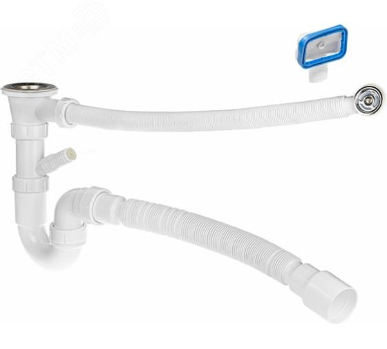 Изображение товара Сифон 2 в 1 для кухни 48-52 мм с переливом и выводом для бытовой техники