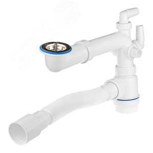 Изображение товара Сифон для умывальника 1 1/2'х40, телескопический (выпуск с нержавеющей решеткой, 4 отвод для ст иральной машинки) с гофротрубой 40х40/50 (шт)