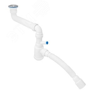 Изображение товара Сифон 2 в 1 для кухни 1 1/2'х40, со смещением (выпуск с нержавеющей решеткой, с отведением для стиральной машинки) с гофротрубой 40х40/50 (шт)