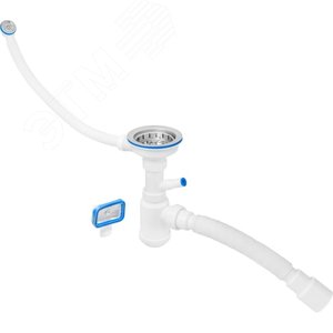 Изображение товара Сифон для кухни 3 1/2'х40 (нержавеющая глубокая ч шка, 2 перелива, отвод для стиральной машинки) сгофротрубой 40х40/50 (шт)