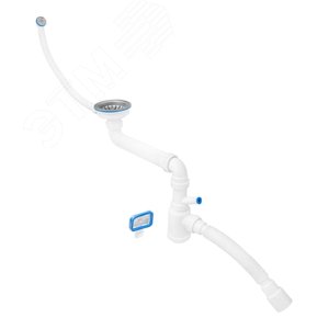 Изображение товара Сифон 2 в 1 для кухни 3 1/2'х40, со смещением (нержавеющая чашка, 2 перелива, с отведением для стиральной машинки) с гофротрубой 40х40/50 (шт)