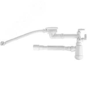 Изображение товара Сифон для кухни 3 1/2'х40, телескопический (нержавеющая глубокая поворотная чашка, 2 перелива, 4 отверстия для стиральной машинки) с гофротрубой 40х40/50 (шт)