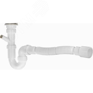 Изображение товара Сифон 2 в 1 для умывальника прямой 1 1/2'х40 (выпуск с нержавеющей решеткой, с отведением для стиральной машинки), с гофротрубой 40х40/50 (шт)