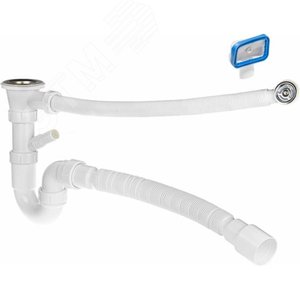 Изображение товара Сифон 2 в 1 для кухни прямой 1 1/2'х40 (выпуск с нержавеющей решеткой, с отведения для стиральной машинки, 2 перел), с гофротрубой 40х40/50 (шт)