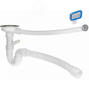 Изображение товара Сифон 2 в 1 для кухни прямой 3 1/2'х40 (нержавеющ я чашка, 2 перелива, без отведения для стиральной машинки), с гофротрубой, с отводом (шт)