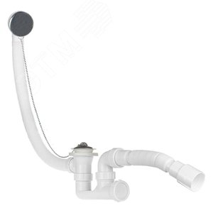 Изображение товара Сифон для ванны и глубокого поддона (выпуск с нержавеющей решеткой, с переливом 53см, с пробкой и цепочкой), с гофротрубой 40х40/50 (шт)