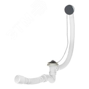 Изображение товара Сифон для ванны прямоточ. 1 1/2'x40 (выпуск с нержавеющей решеткой, с переливом 60 см, с пробкой и цепочкой), с гофротрубой 40х40/50 (шт)