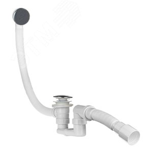 Изображение товара Сифон для ванны и глубокого поддона автомат (выпуск с нержавеющей решеткой, с переливом 59см, easyopen), с гофротрубой 40х40/50 (шт)