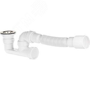 Изображение товара Сифон для душевого поддона регулируемый плоский 1 1/2'x40 (выпуск с нержавеющей решеткой), с гофротрубой 40х40/50 (шт)