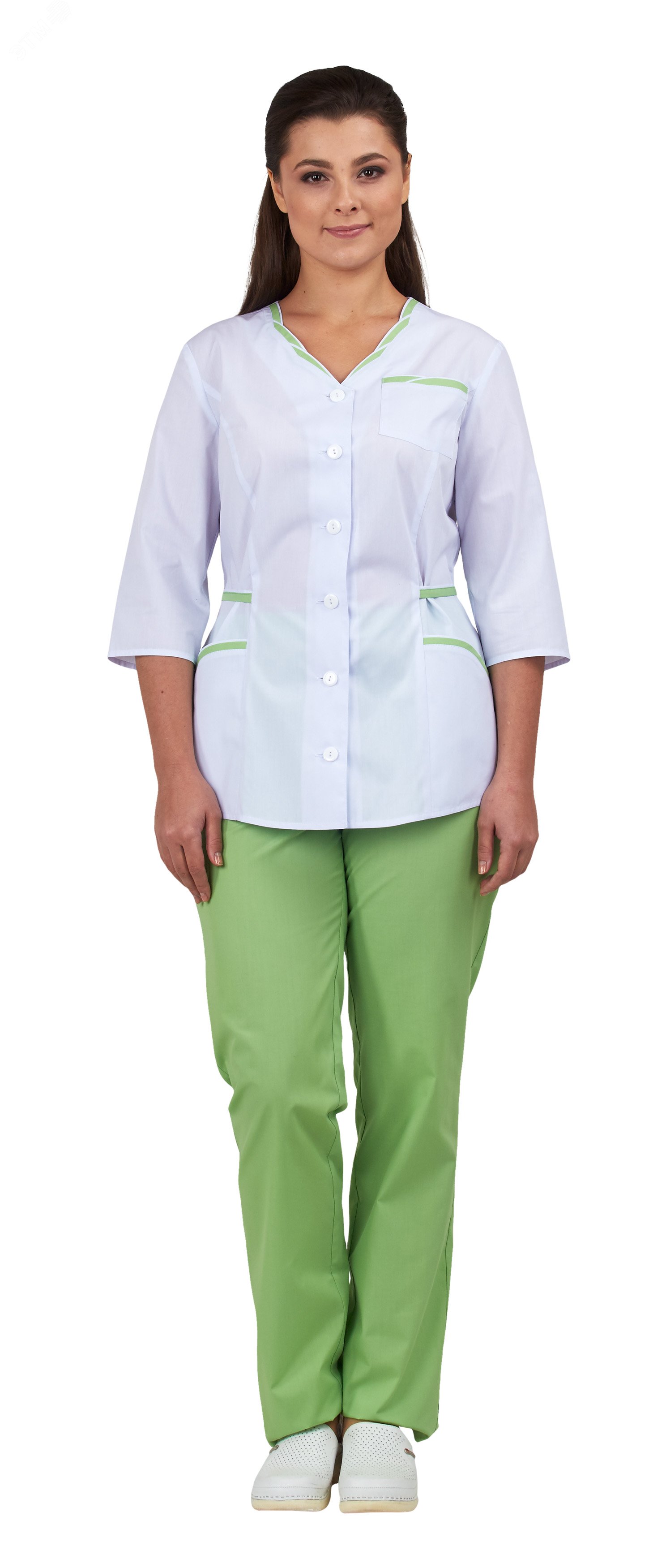 Изображение товара Женский костюм блуза и брюки белый лайм размер 88-92/170-176