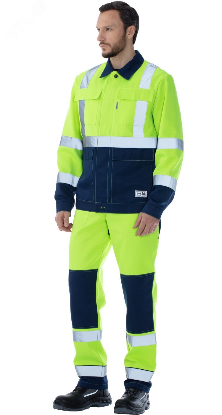 Изображение товара Костюм сигнальный Альянс с полукомбинезоном цв. флуоресцентно-лимон с синим, р. 120-124/182-188 (компл)