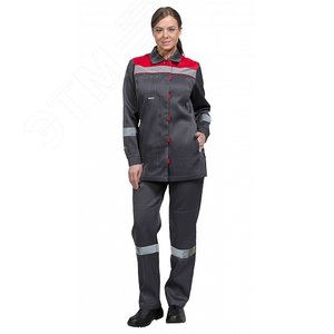 Костюм Тимбер РФ женский (ткань смесовая, 215), куртка, брюки, серый-красный, 104-108,158-164