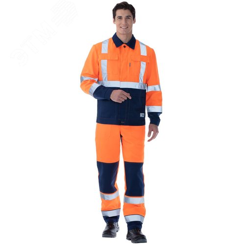 Изображение товара Костюм сигнальный Альянс с полукомбинезоном цв. флуоресцентно-оранжевый с синим, р. 120-124/182-188 (компл)