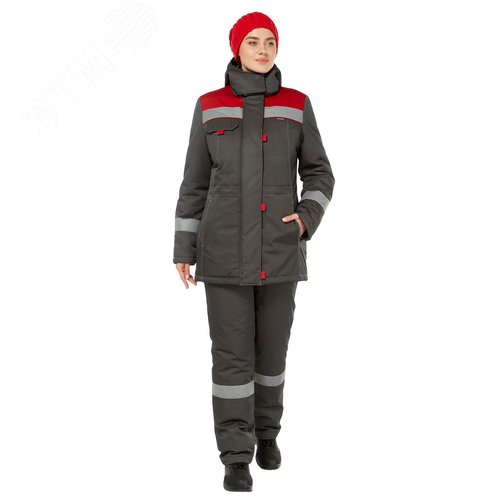 Изображение товара Костюм женский утепленный Тимбер с бр. цв. т.серый-красный, р. 96-100/170-176 (компл)