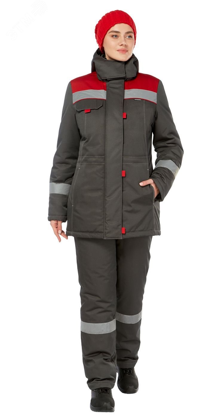 Изображение товара Женский утепленный зимний костюм Тимбер с светоотражающими элементами серый красный