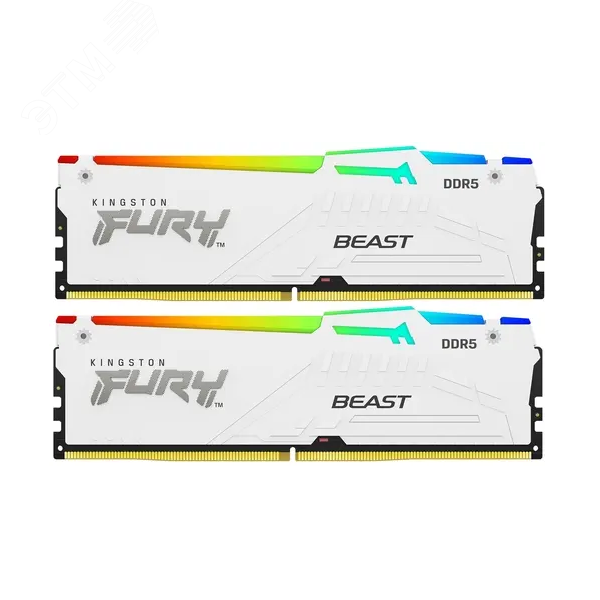 Изображение товара Модуль памяти FURY Beast White RGB EXPO 32ГБ, DDR5, DIMM, 6000 МГц, 48000 Мб/с (комплект 2 модуля) (шт)