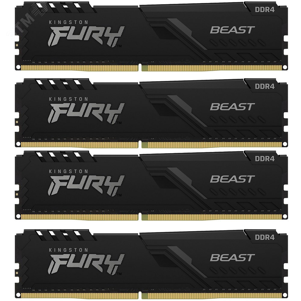 Изображение товара Модуль памяти FURY Beast Black 64ГБ, DDR4, DIMM, 3200 МГц, 25600 Мб/с (комплект 4 модуля) (шт)