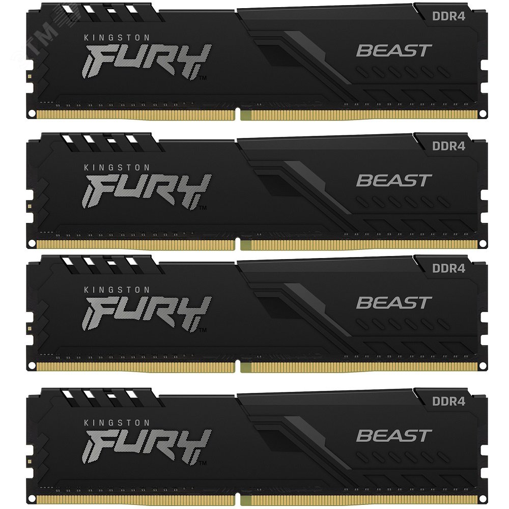 Изображение товара Модуль памяти FURY Beast Black 64ГБ, DDR4, DIMM, 3600 МГц, 28800 Мб/с (комплект 4 модуля) (шт)