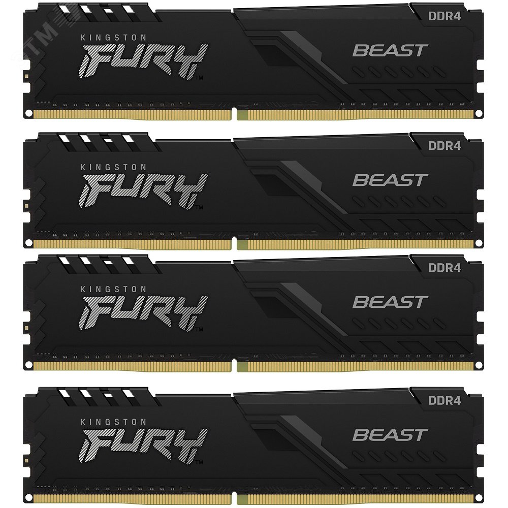 Изображение товара Модуль памяти FURY Beast Black 128ГБ, DDR4, DIMM, 3200 МГц, 25600 Мб/с (комплект 4 модуля) (шт)