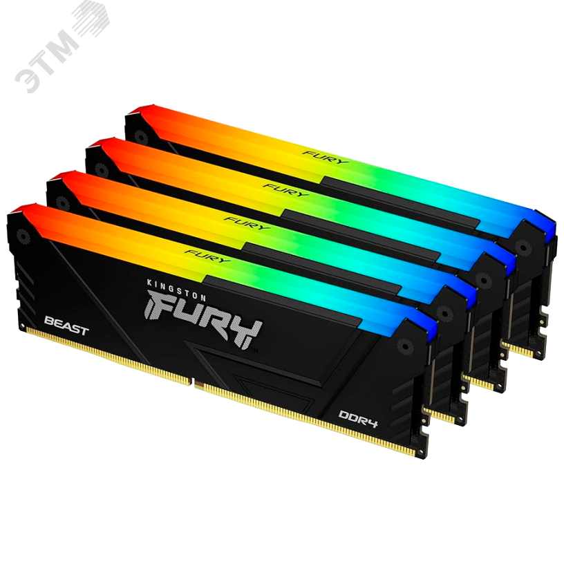 Изображение товара Модуль памяти FURY Beast RGB 128ГБ, DDR4, DIMM, 3600 МГц, 28800 Мб/с (комплект 4 модуля) (шт)