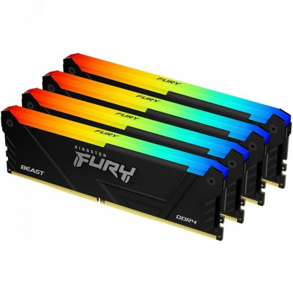 Изображение товара Модуль памяти FURY Beast RGB 64ГБ, DDR4, DIMM, 3200 МГц, 25600 Мб/с (комплект 4 модуля) (шт)