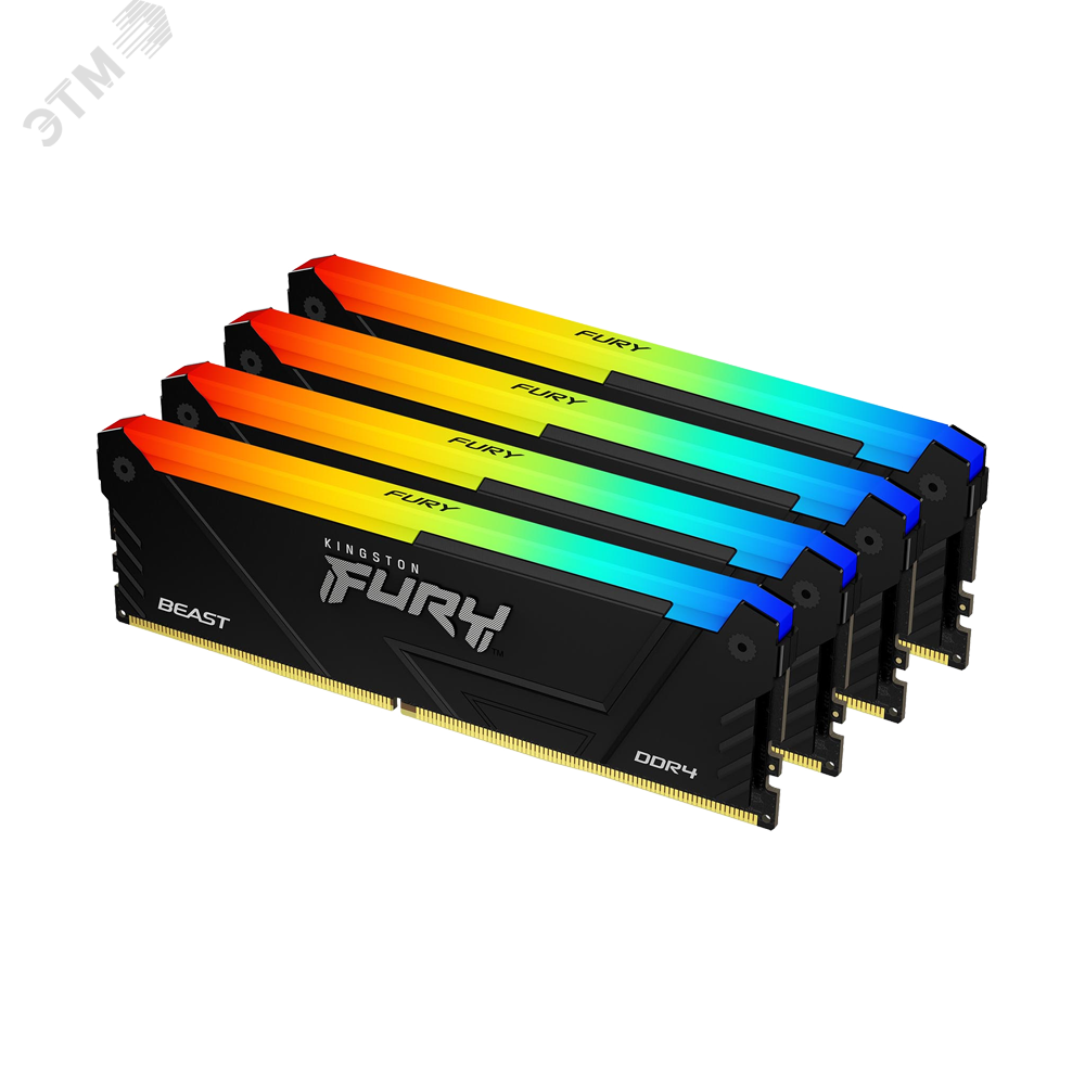 Изображение товара Модуль памяти FURY Beast RGB 128ГБ, DDR4, DIMM, 3200 МГц, 25600 Мб/с (комплект 4 модуля) (шт)