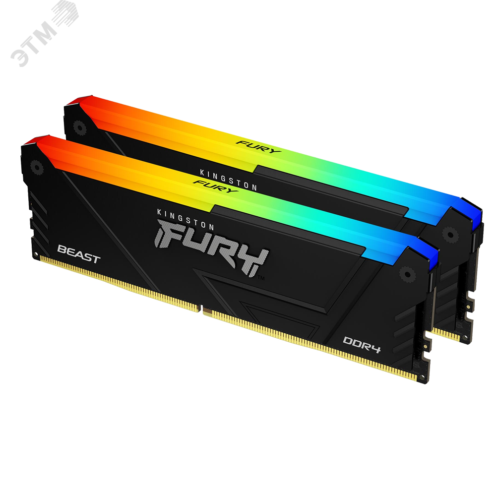 Изображение товара Модуль памяти FURY Beast RGB 32ГБ, DDR4, DIMM, 3200 МГц, 25600 Мб/с (комплект 2 модуля) (шт)