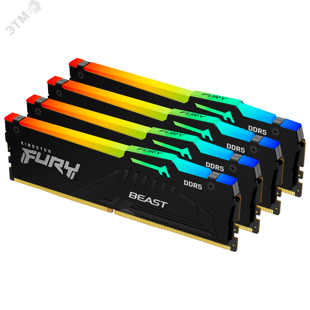 Изображение товара Модуль памяти FURY Beast RGB XMP 64ГБ, DDR5, DIMM, 5200 МГц, 41600 Мб/с (комплект 4 модуля) (шт)