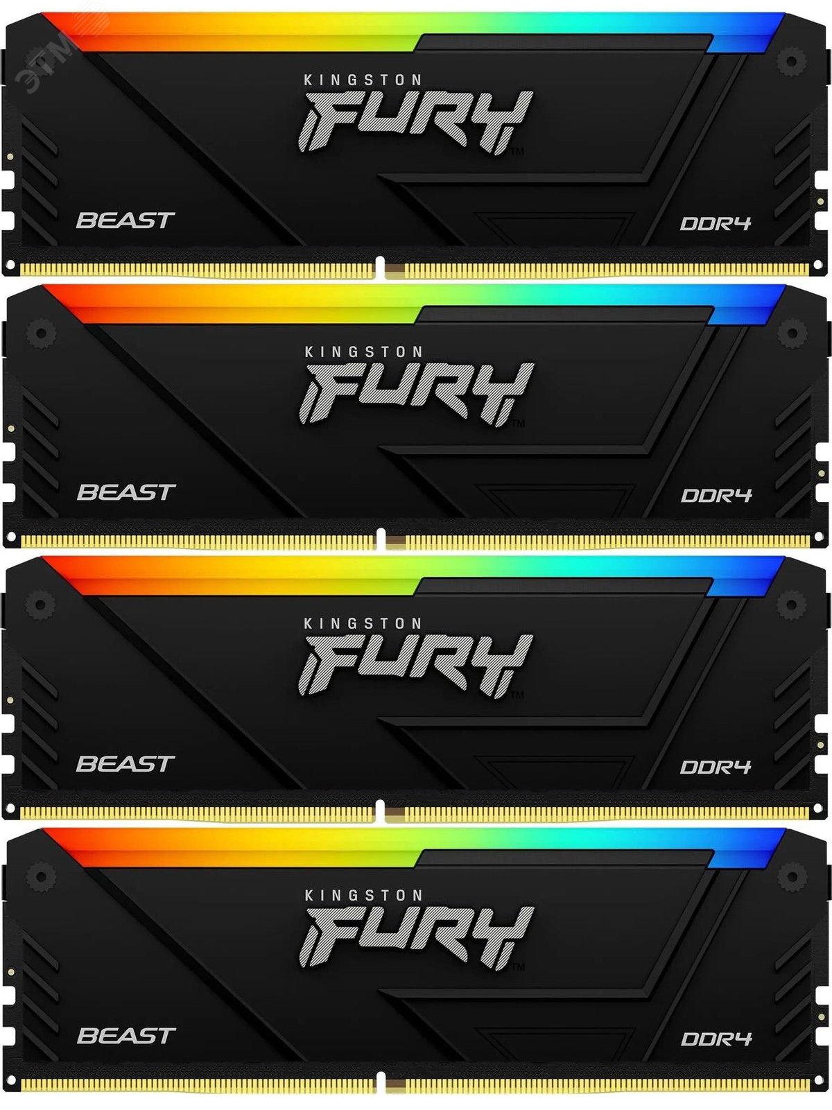 Изображение товара Модуль памяти FURY Beast RGB 32ГБ, DDR4, DIMM, 3600 МГц, 28800 Мб/с (комплект 4 модуля) (шт)