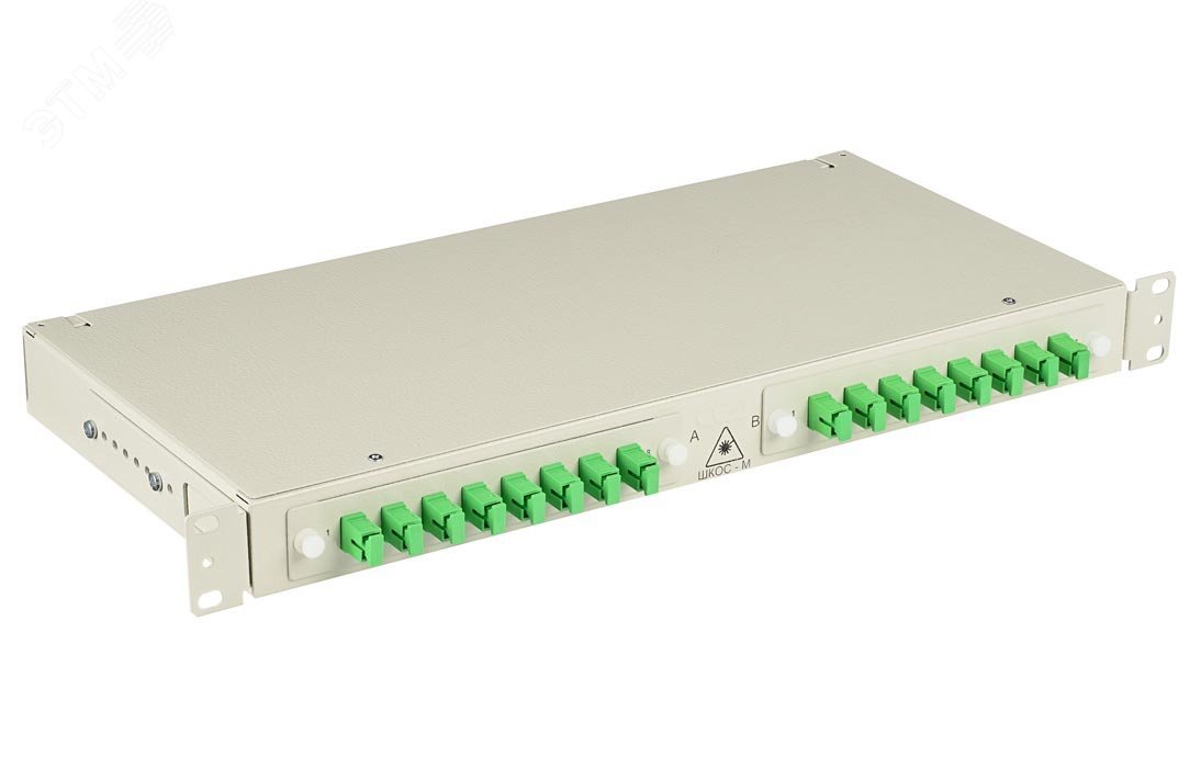 Изображение товара Кросс телекоммуникационный ШКОС-М 1U/2 16SC/RAL7035 для стойки 19 23 ETSI