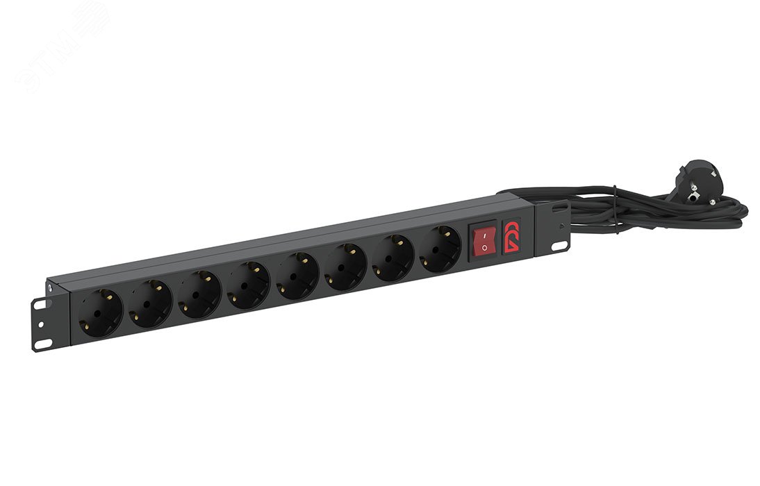 Изображение товара Блок розеток БР-8SCH-16А-Ш-3SCH 8 розеток Schuko,выключатель 2 положения с подсветкой, со шнуром 3м Schuko (шт)