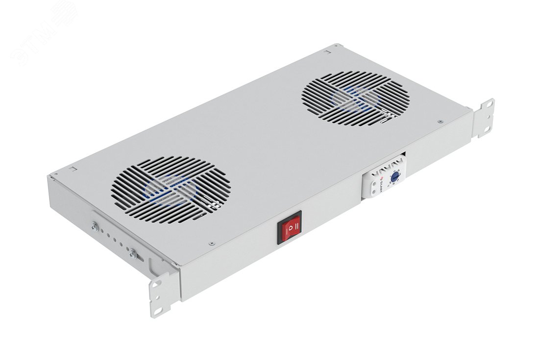 Изображение товара Вентиляторный модуль с 2 вентиляторами и термореле для шкафов 19''