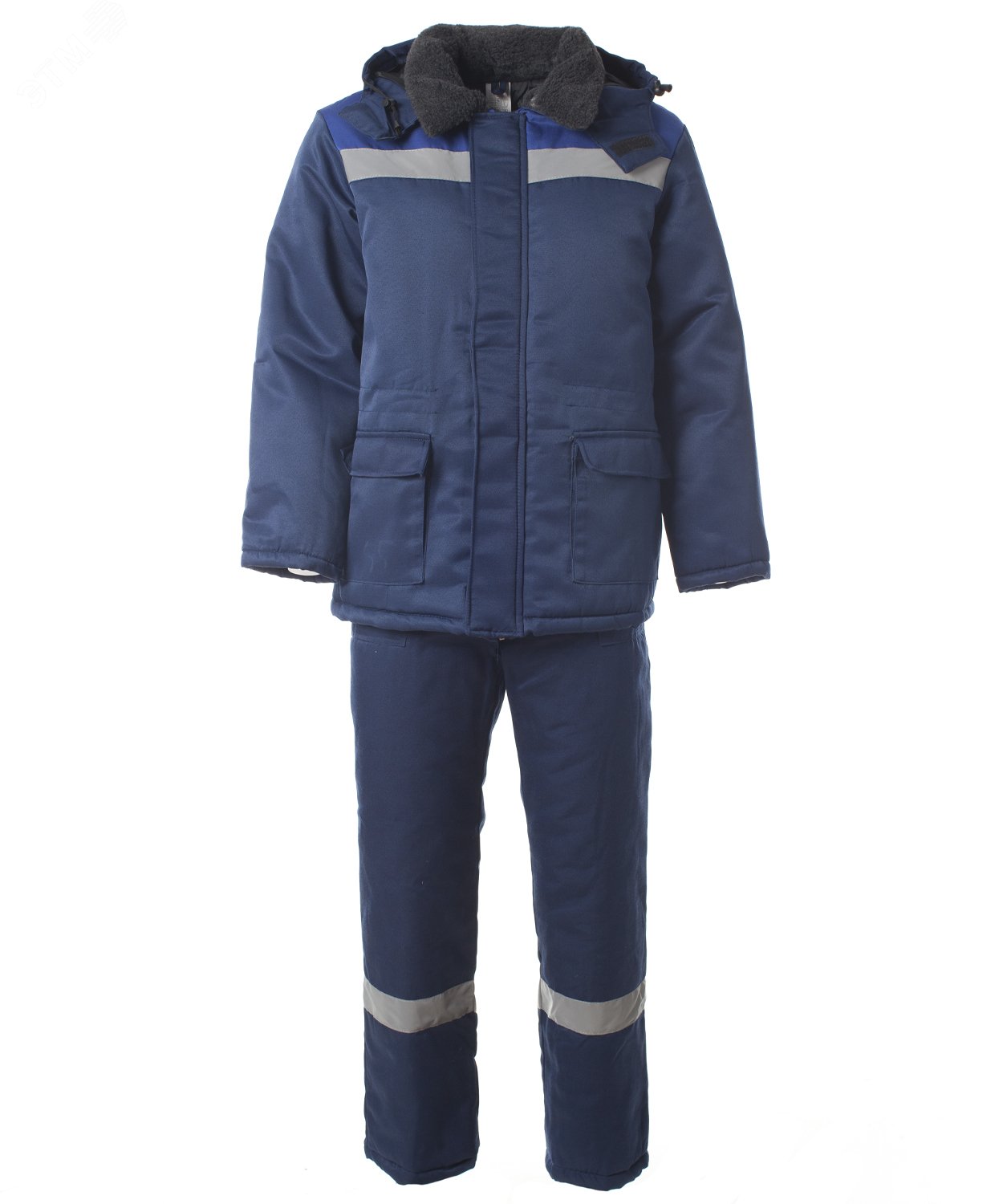 Изображение товара Костюм утеплённый мужской СТАНДАРТ куртка полукомбинезон цв. т/синий с васильковым тк. Грета с СОП 44-46 88-92, 170-176 (КОМПЛ)